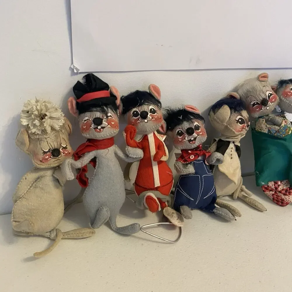 VTG 1965-70s Annalee Lot 6 Mice Bendable Dolls FIgures Handmade USA Collectible